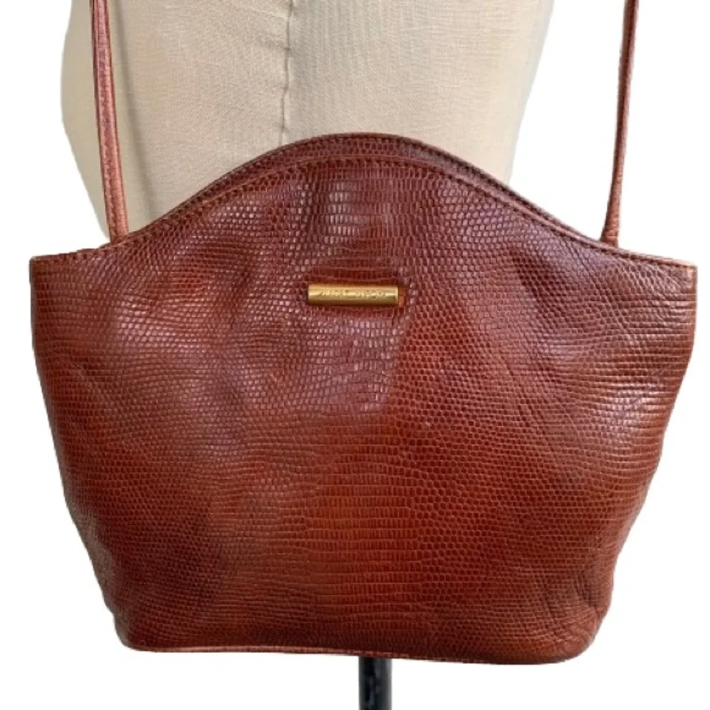 Vintage 80s Albert Nipon Arched Structural Embossed Faux Leather Crossbody Bag